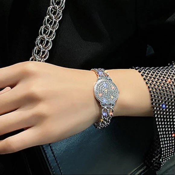 NEW 18K RHINESTONE DOUBLE WATCH STRAP BRACELET - Picture 3 of 6